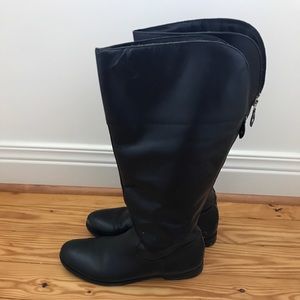 Coconut black leather wide calf riding boots
